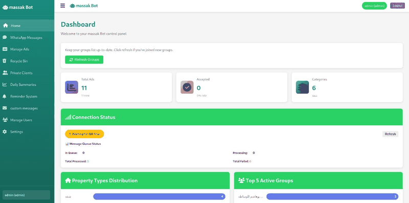 Automation & WhatsApp Bot System UI Screenshot